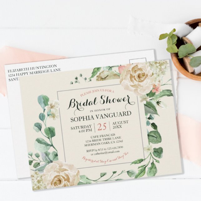 Classic Elegant Floral Bridal Shower Invitation Postcard (Creator Uploaded)