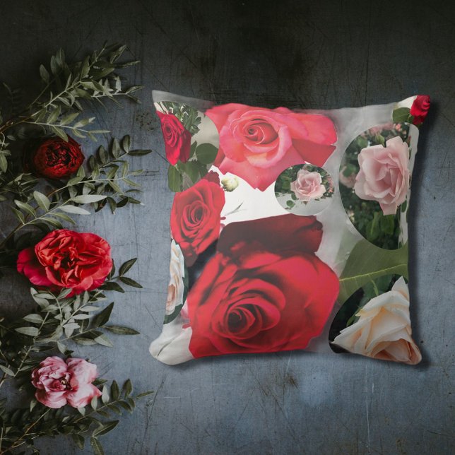 Classic elegant floral chic red,cream, pink roses cushion (Creator Uploaded)