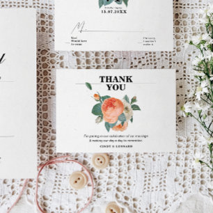 Classic Elegant Floral Typography Wedding Thank You Card