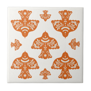 Classic elegant folk art birds Italian Tile