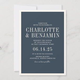 Classic Elegant Formal Blue Border Frame Wedding Invitation