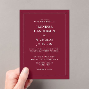 Classic Elegant Formal Burgundy Red Wedding Acrylic Invitations