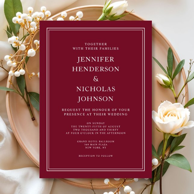 Classic Elegant Formal Burgundy Red Wedding Invitation (Classic Elegant Formal Burgundy Red Wedding Invitation)
