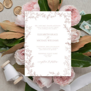 Classic Elegant Formal Dusty Rose Leafy Wedding Invitation