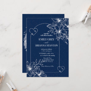  Classic Elegant Formal Navy Blue wedding Invitation