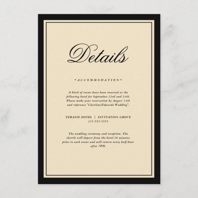 Classic Elegant Frame Wedding Details Enclosure  Card (Front)