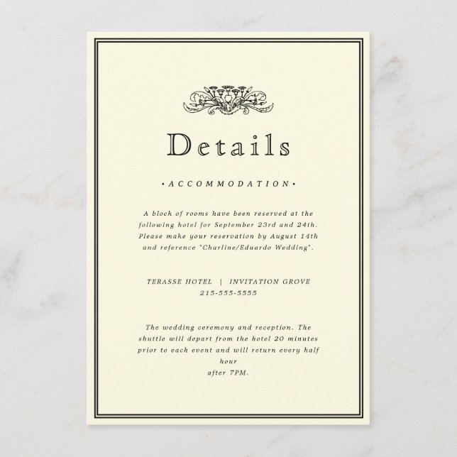 Classic Elegant Frame Wedding Details Enclosure  Card (Front)