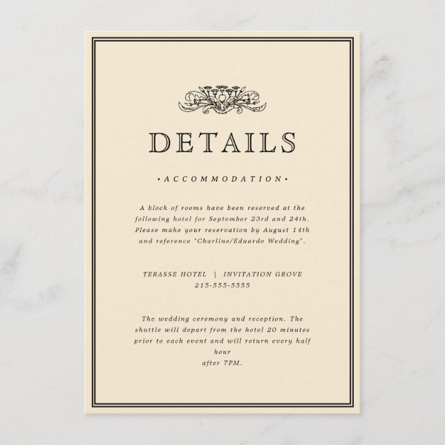 Classic Elegant Frame Wedding Details Enclosure  Card (Front)