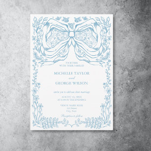 Classic Elegant French Blue Coquette Floral Bow Invitation