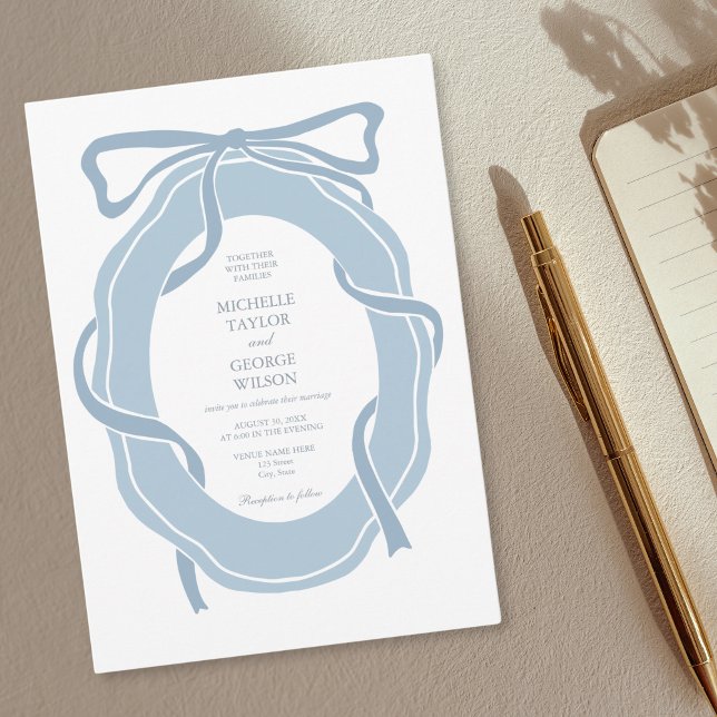 Classic Elegant French Dusty Blue Coquette Bow Invitation (Creator Uploaded)