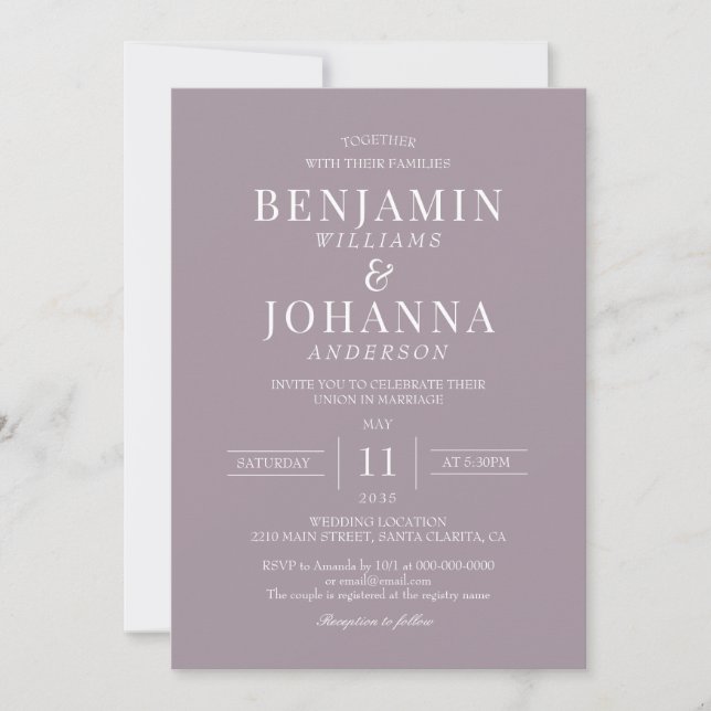 Classic Elegant French Lilac Wedding Invitation (Front)
