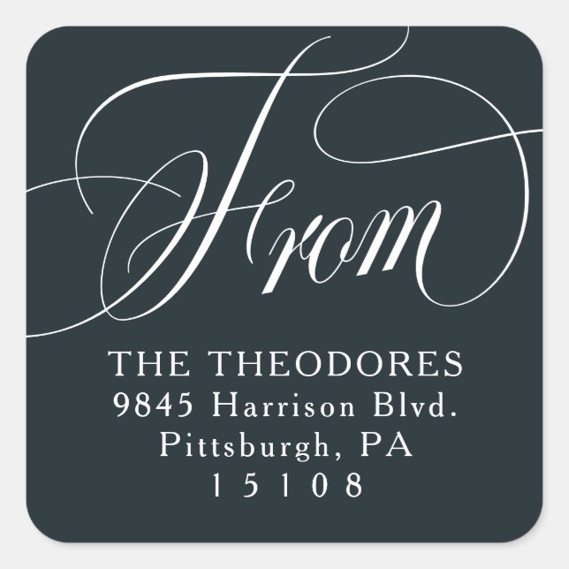Classic elegant from navy blue return address square sticker (Front)