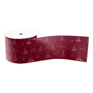 Classic Elegant Gold Burgundy Christmas Trees Grosgrain Ribbon