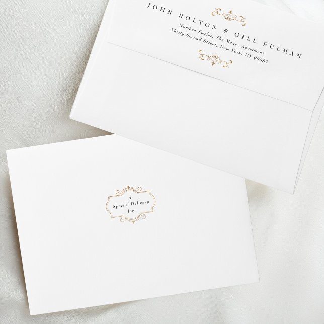 classic elegant gold crest return address wedding envelope (Creator Uploaded)