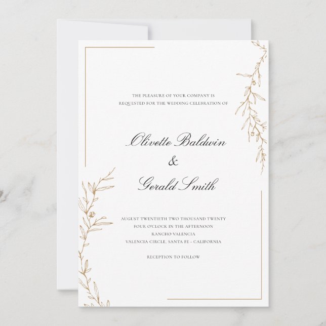 Classic Elegant Gold Flower Branch Wedding (Front)