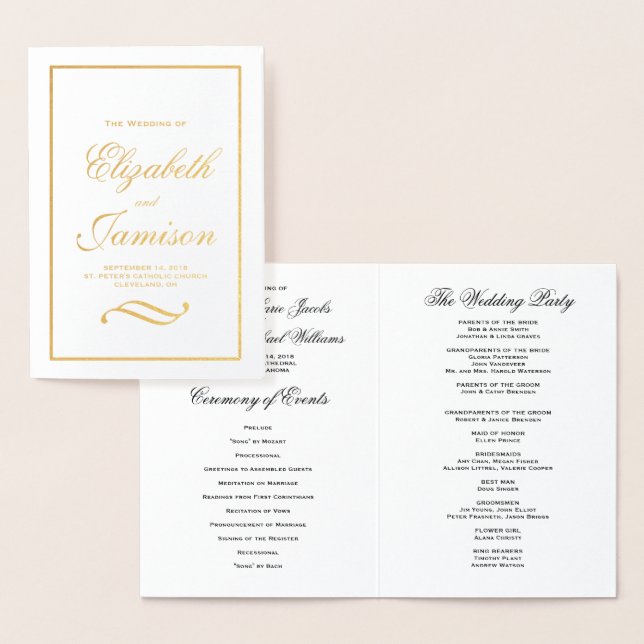 Classic Elegant Gold Foil Wedding Program Foil Card (Display)