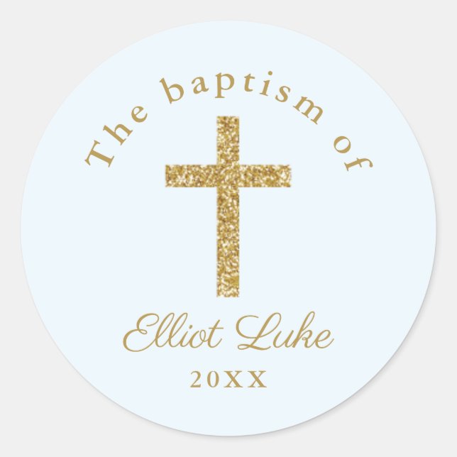 Classic Elegant Gold Glitter Baptism Round Sticker (Front)