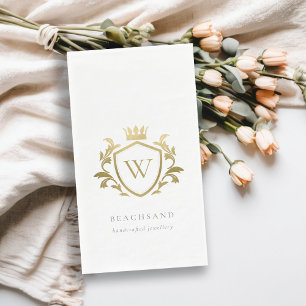 Classic Elegant Gold Monogram Floral Crown Crest Napkin