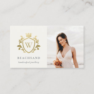 Classic Elegant Gold Monogram Floral Photo Crest Business Card