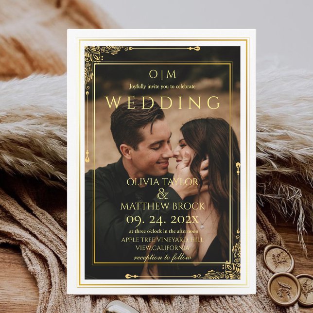 Classic elegant gold photo Wedding  Invitation (Creator Uploaded)