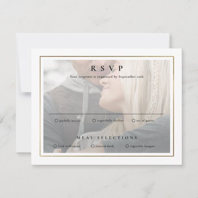 Classic Elegant Gold Photo Wedding RSVP Card (Front)