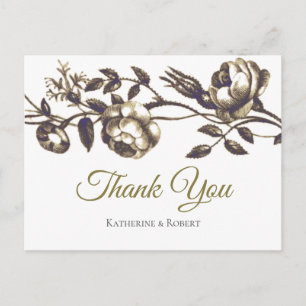 Classic Elegant Gold Vintage Flowers Thank You Postcard