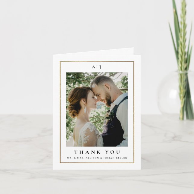 Classic Elegant Gold Wedding Photo Thank You Card (Front)