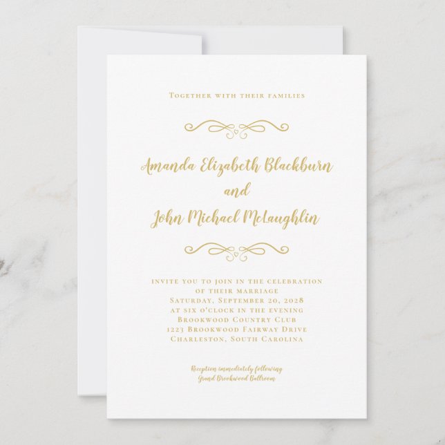 Classic Elegant Gold White Timeless Formal Wedding Invitation (Front)