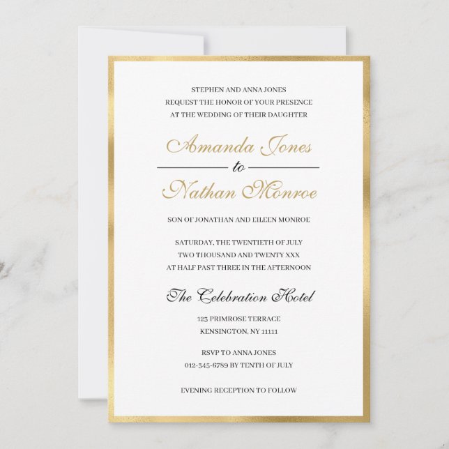 Classic Elegant Gold White Wedding Invitation (Front)