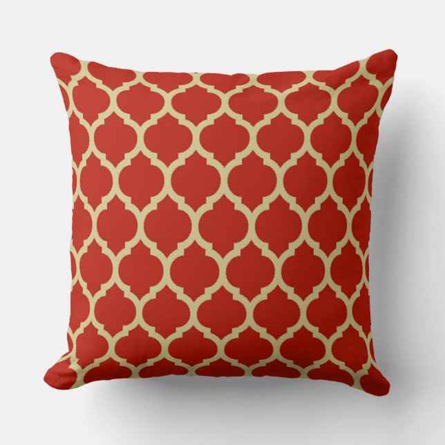 CLASSIC ELEGANT Golden Red Quatrefoil Pattern Cushion (Front)