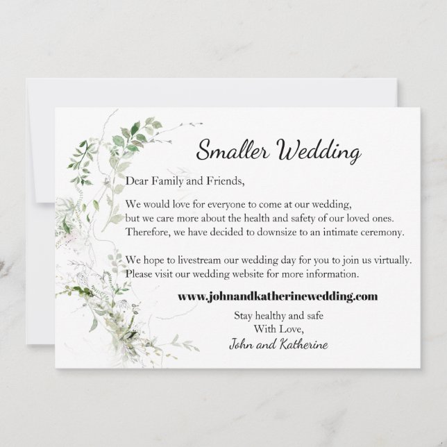 Classic Elegant Green Leaves Smaller Wedding Announcement (Front)