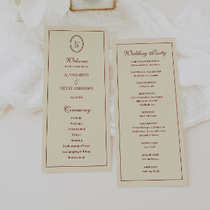Classic Elegant Ivory Monogram Wedding Ceremony Programme