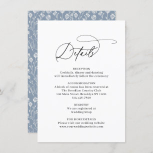 Classic Elegant Line Art Floral Dusty Blue Wedding Enclosure Card