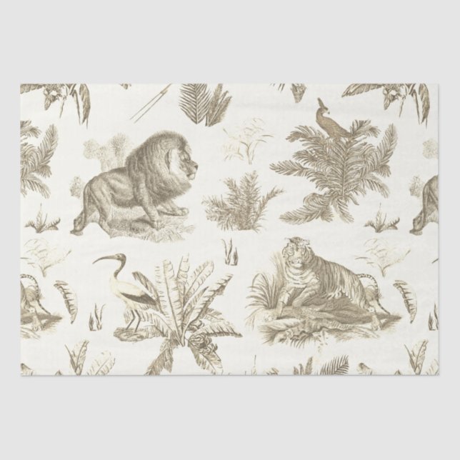 Classic Elegant Lion Tiger Beige Toile  Tissue Paper (Front)