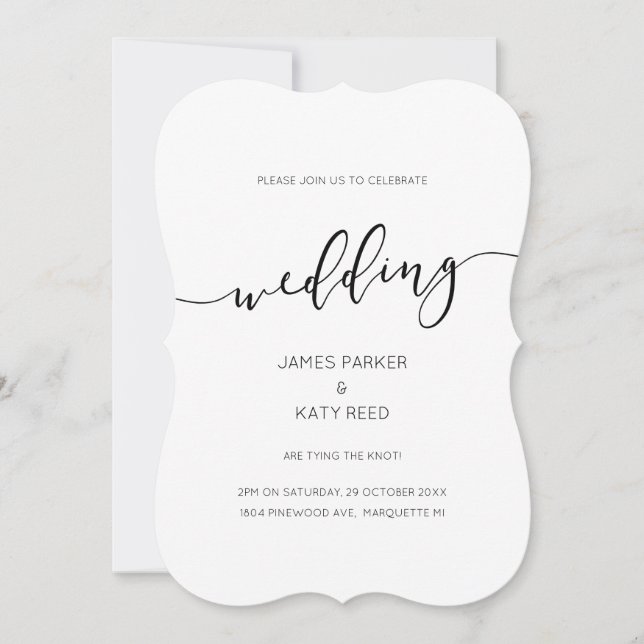 Classic elegant luxury script bracket shape invite (Front)