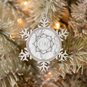 Classic Elegant Marble OM Snowflake Pewter Christmas Ornament