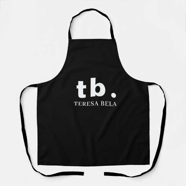 Classic Elegant Minimal Black & White Monogram Apron (Front)