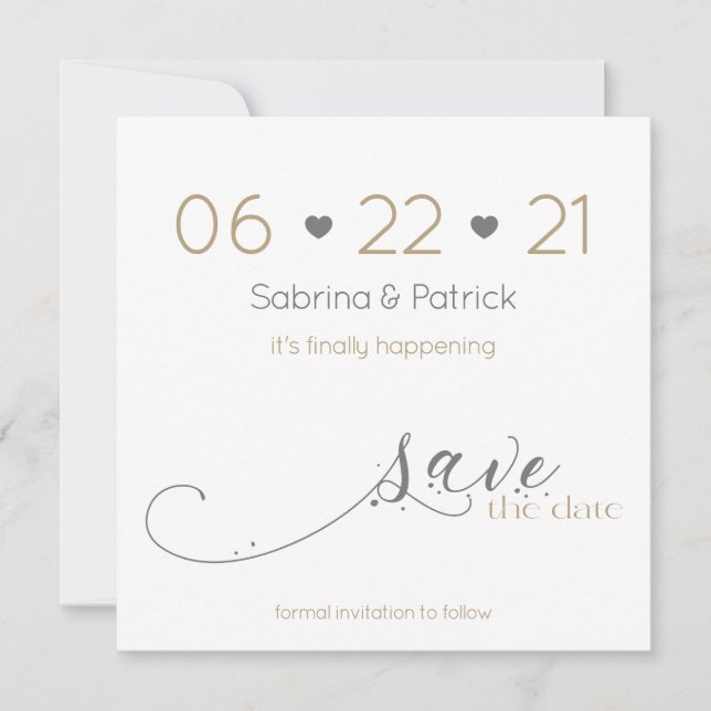 Classic Elegant Minimalist Gold Grey Save the Date Invitation (Front)