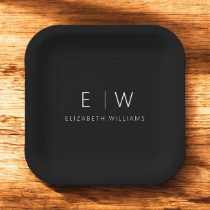 Classic Elegant Modern Minimalist Black White Paper Plate