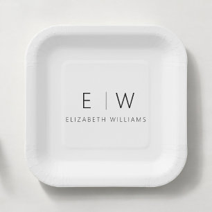 Classic Elegant Modern Minimalist Black White Paper Plate