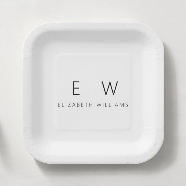 Classic Elegant Modern Minimalist Black White Paper Plate (Creator Uploaded)