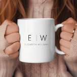 Classic Elegant Modern Minimalist Monogram Name Coffee Mug<br><div class="desc">Elevate your morning routine with our Black and White Modern Minimalist Monogram Name Coffee Mug. This sleek and stylish mug brings a touch of contemporary elegance to your daily coffee ritual. Crafted with quality in mind, it features a minimalist design in classic black and white, making it a versatile addition...</div>