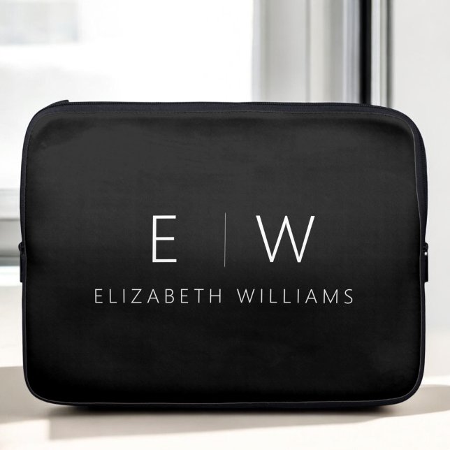 Classic Elegant Modern Minimalist Monogram Name Laptop Sleeve (Creator Uploaded)