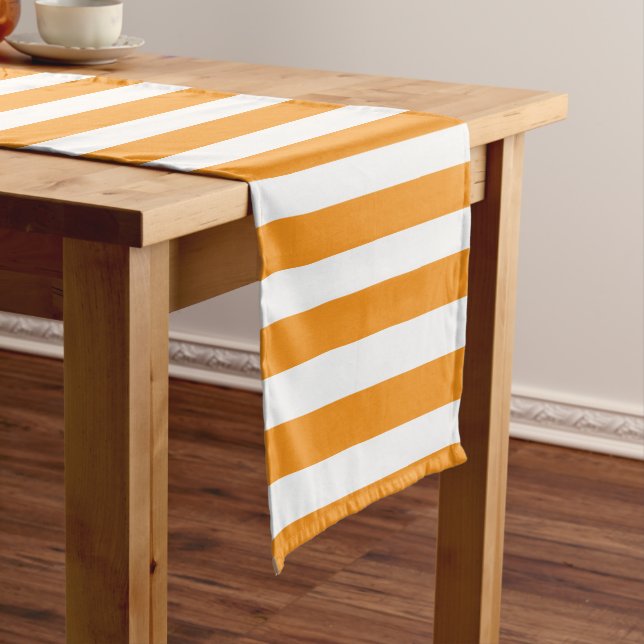Classic Elegant Modern Orange and White Striped Short Table Runner (In Situ)