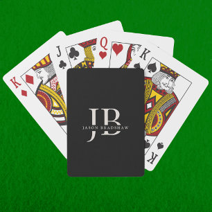 Classic Elegant Monogram and Name Black Playing Cards