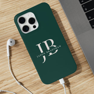 Classic Elegant Monogram and Name Dark Green iPhone 15 Pro Max Case