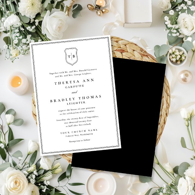 Classic Elegant Monogram Black Crest Wedding Invitation (Classic Elegant Monogram Black Crest Wedding Invitation)