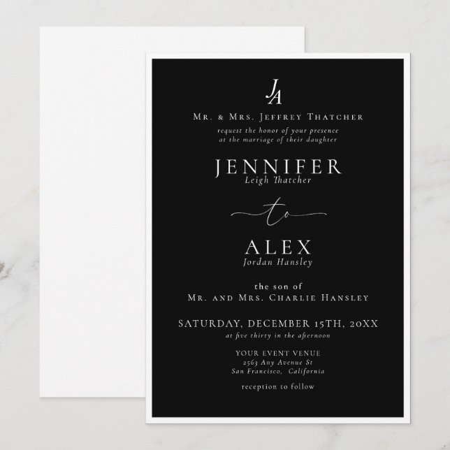 Classic Elegant Monogram Wedding Invitation (Front/Back)
