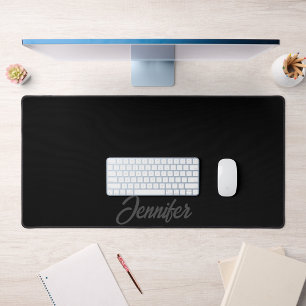 Classic Elegant Name Grey Typography Black Office  Desk Mat