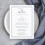 Classic Elegant Navy Blue and White Wedding Menu<br><div class="desc">This Classic Elegant Wedding Menu is simple and versatile. It features a chic navy blue and white design with a monogram,  script details,  simple frame and formal editable text. Click the edit button to customise this design.</div>